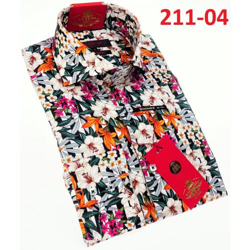 Axxess Multicolor Flower Design Cotton Modern Fit Dress Shirt With Button Cuff 211-04.